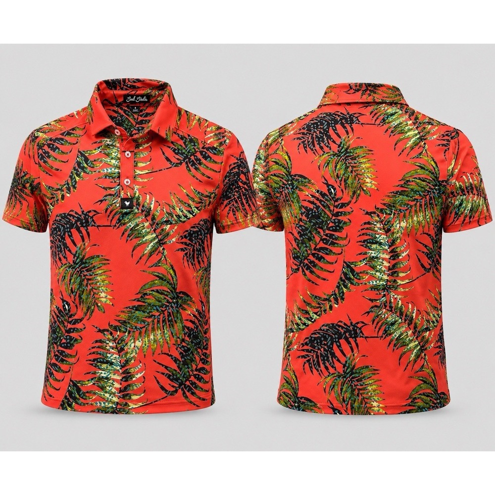Bad Birdie SHIRT GOLF Men's‎ Small RED ORG FLORAL  HAWAIIAN  Short Sleeve Polo